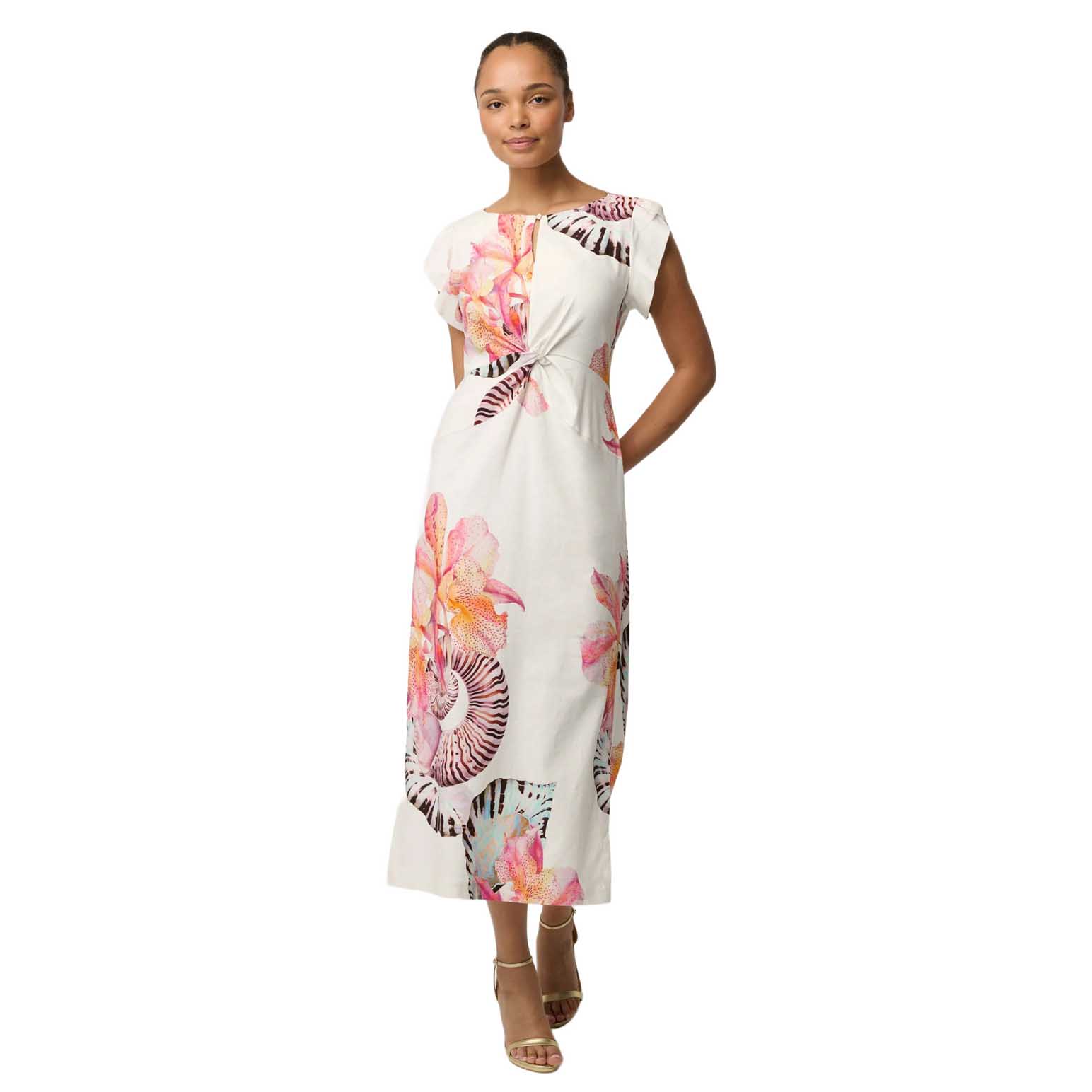 OnceWas Geneva Stretch Twist Detail Column Midi Dress